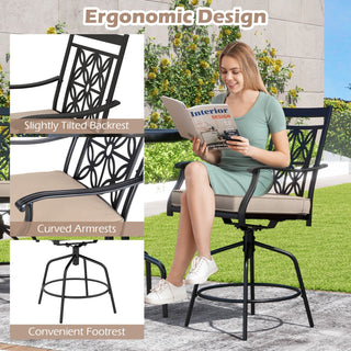 Set of 2 Outdoor 360° Swivel Bar Stools with Brown Cushions