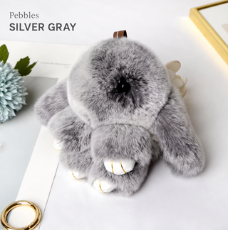 Bunny Lulu Rex Fur Key Chain Gift Set with Vintage Tin or Drawstring Bag