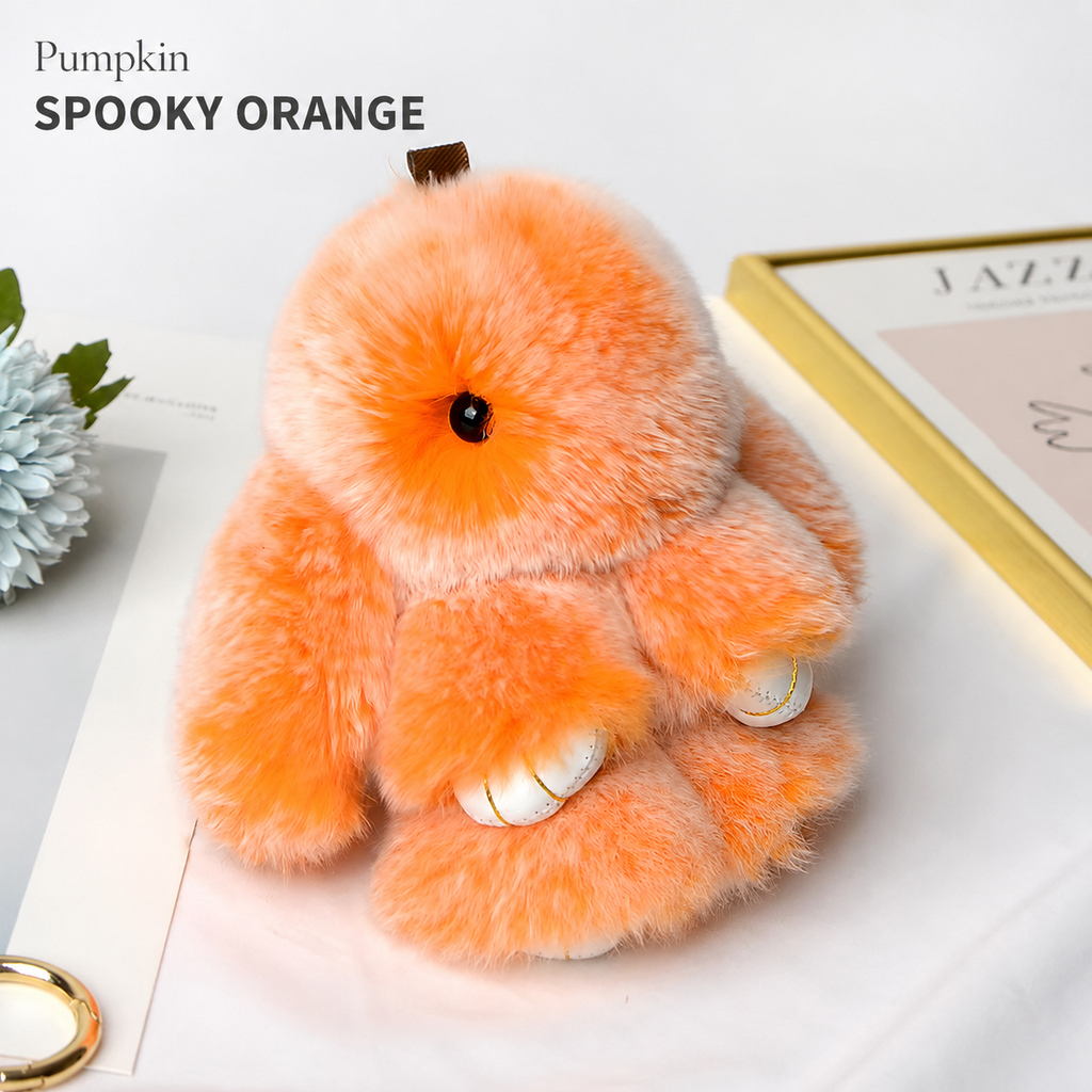 Bunny Lulu Rex Fur Key Chain Gift Set with Vintage Tin or Drawstring Bag