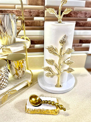 Paper Towel Holder Gold Tree Design with Marble Base