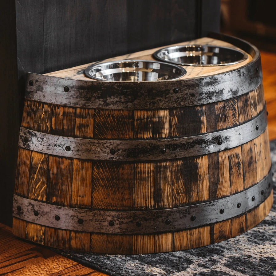 Pet Feeder Made from Recycled Whiskey Barrels