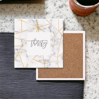 Golden Geometric Thirsty Coasters – Modern Ceramic Square & Diamond Designs