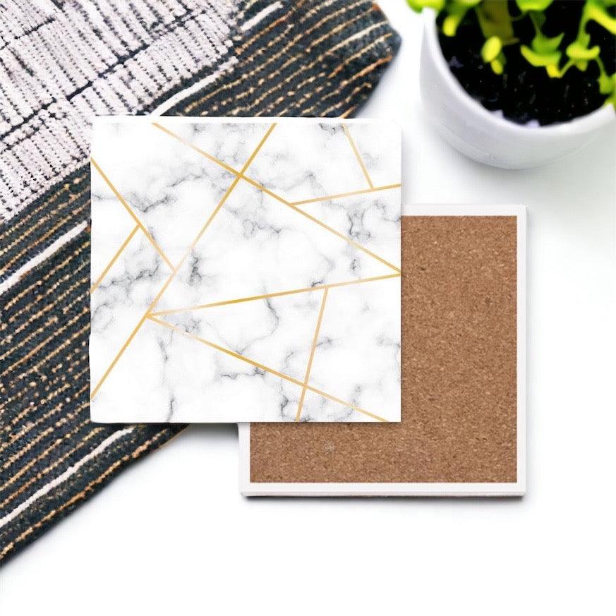 Golden Geometric Thirsty Coasters – Modern Ceramic Square & Diamond Designs