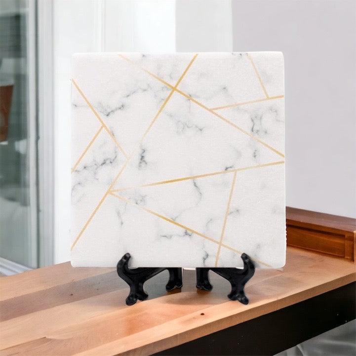 Golden Geometric Thirsty Coasters – Modern Ceramic Square & Diamond Designs