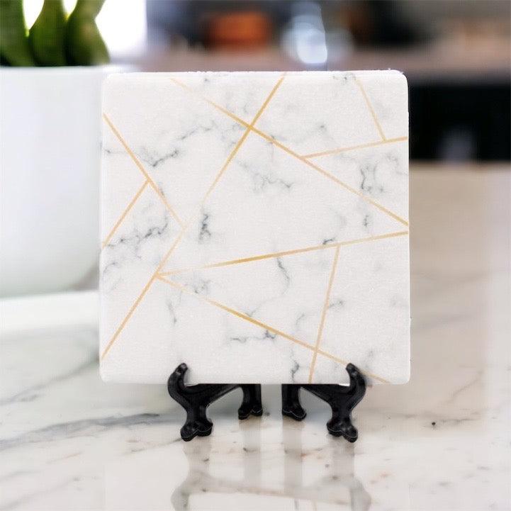 Golden Geometric Thirsty Coasters – Modern Ceramic Square & Diamond Designs