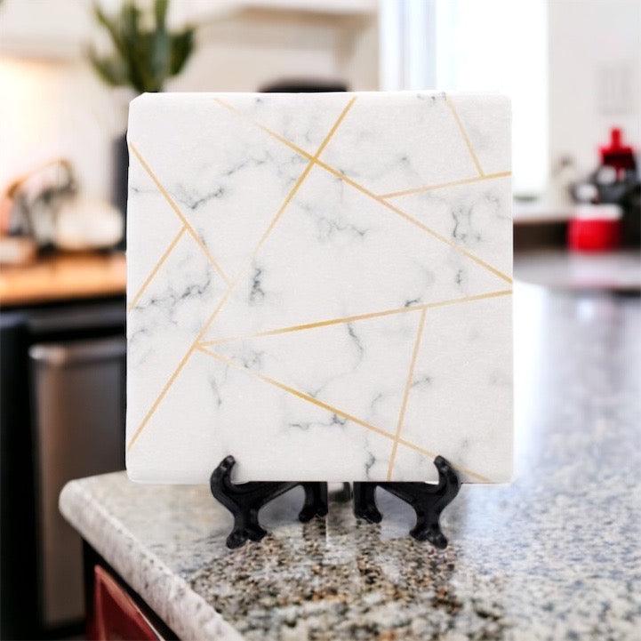 Golden Geometric Thirsty Coasters – Modern Ceramic Square & Diamond Designs