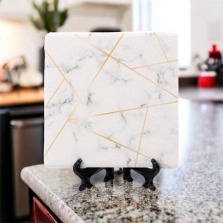 Golden Geometric Thirsty Coasters – Modern Ceramic Square & Diamond Designs