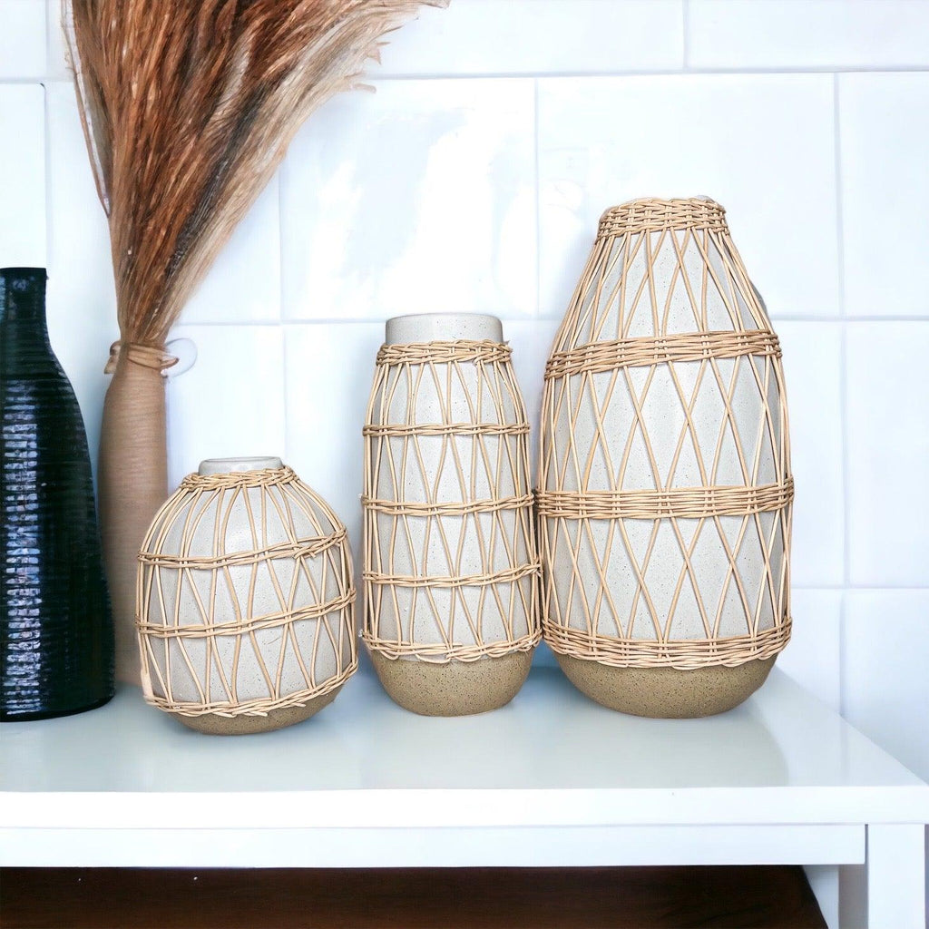 Madison Willow Vase Set – Handwoven Willow & Ceramic Decorative Vases