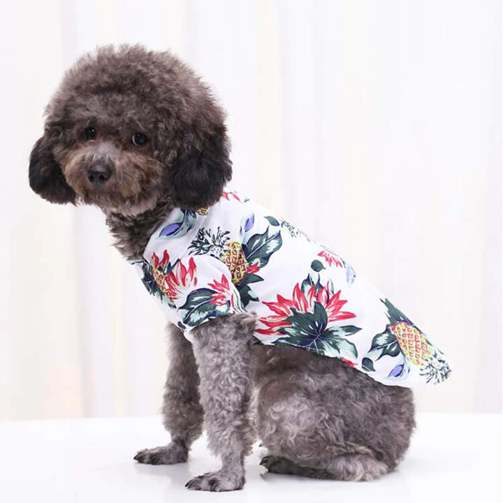 Hawaiian Pet Dog Summer Shirt – Coconut Tree & Pineapple Print