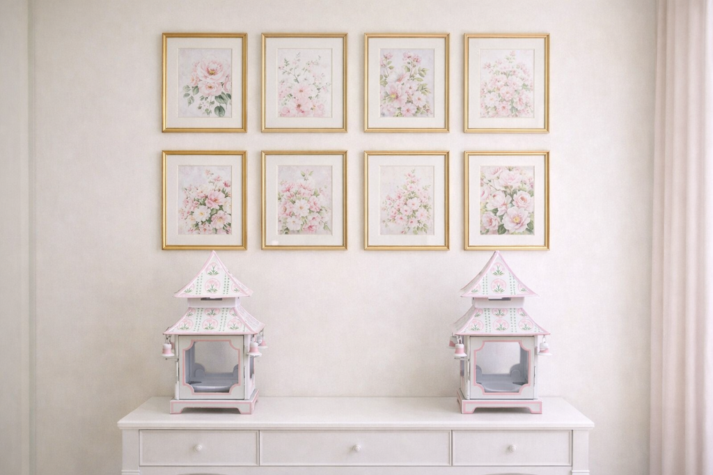 Pink Tulip Pagoda Lantern (3 Sizes) | Floral Chinoiserie Accent