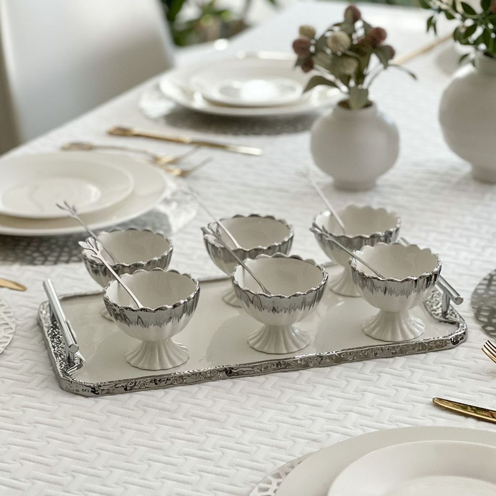 Porcelain Dessert Mugs with Tray