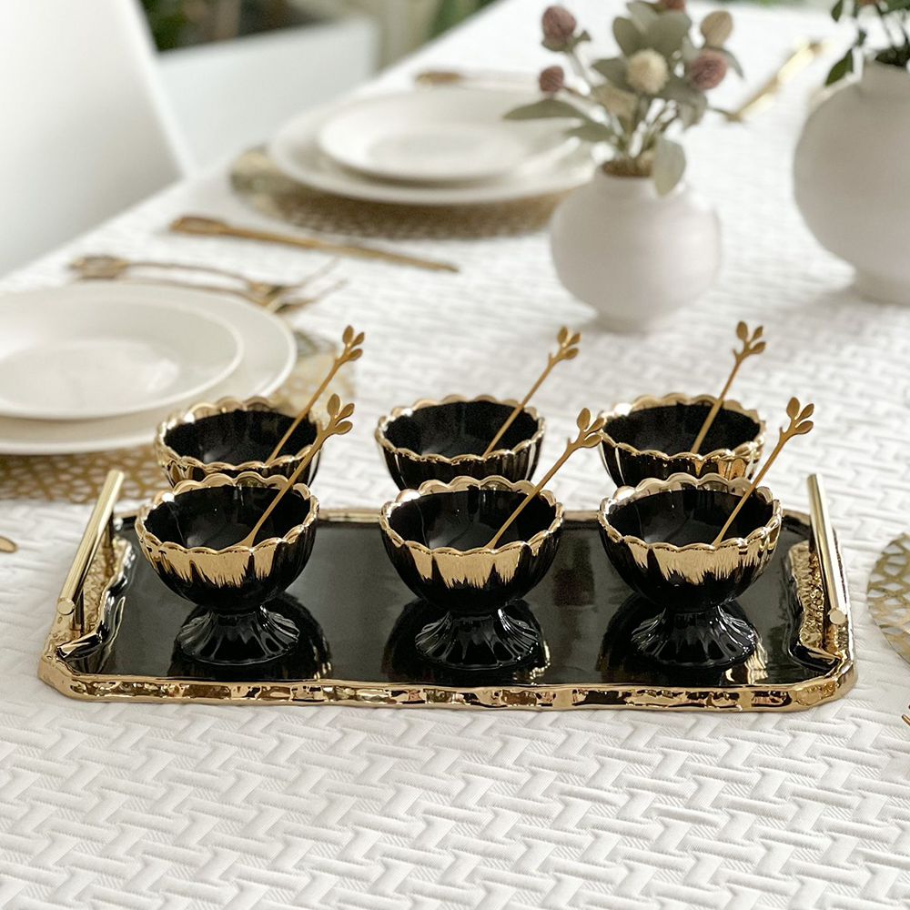 Porcelain Dessert Mugs with Tray