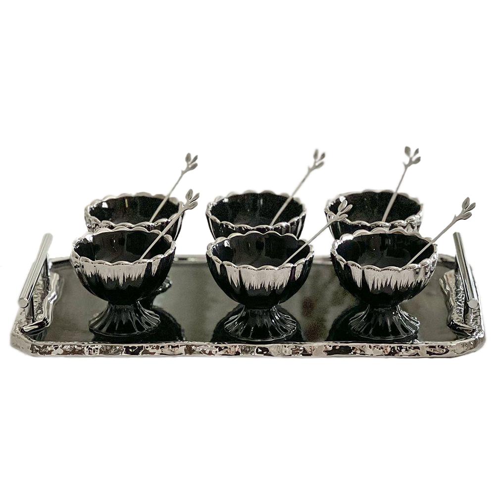 Porcelain Dessert Mugs with Tray