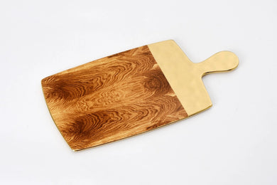 Serving Board — Madera Collection | Porcelain with Rustic Wood Design & Gold Rim, 15.5