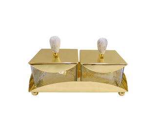 Luxury Two-Bowl Serving Set with Marble Knob Covers & Spoons