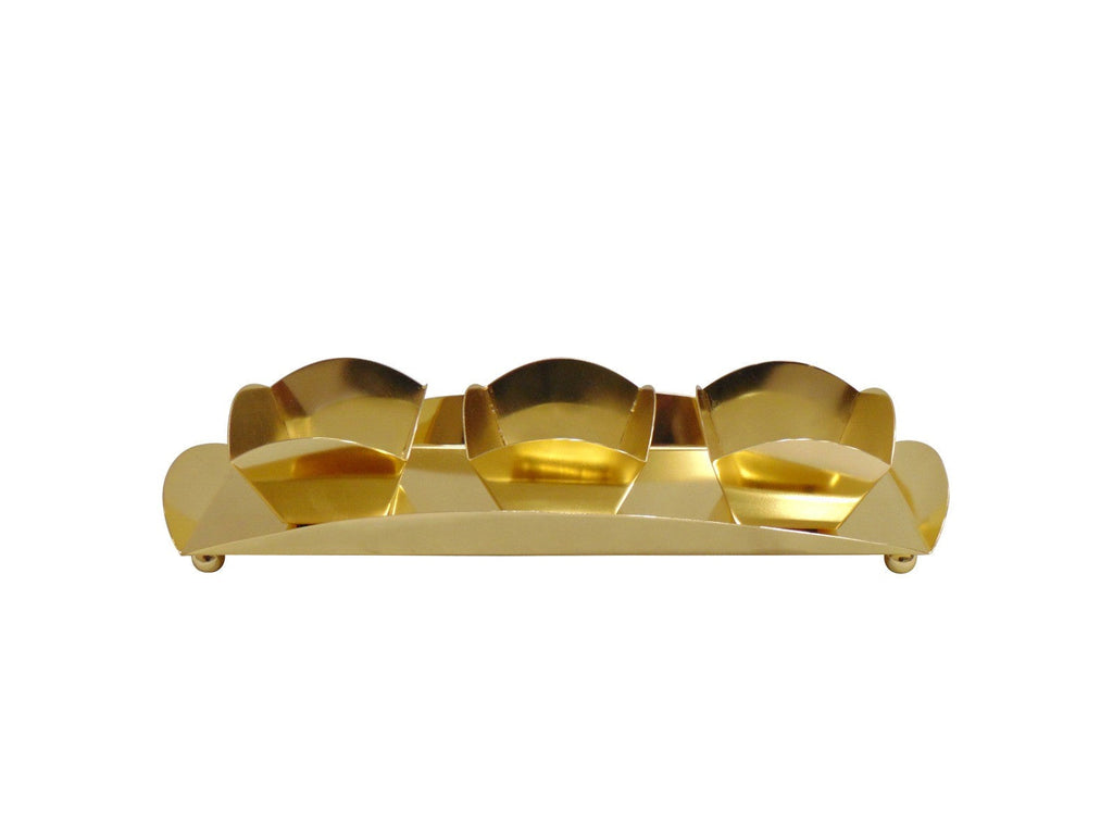 Gold Accent Rectangular Serving Tray with Three Square Bowls