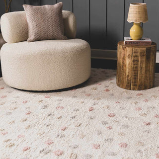 Cansu Pink Cream Dotted Area Rug – Stylish Washable Soft Carpet