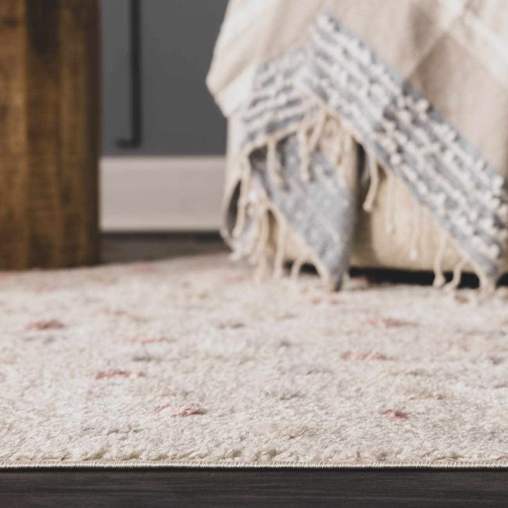 Cansu Pink Cream Dotted Area Rug – Stylish Washable Soft Carpet