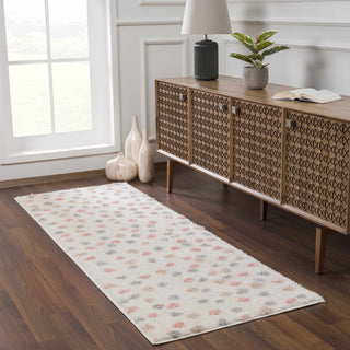 Cansu Pink Cream Dotted Area Rug – Stylish Washable Soft Carpet