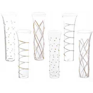 Razzle Dazzle Champagne Flutes with Clear/Gold/Red/Silver Accents, Set of 6