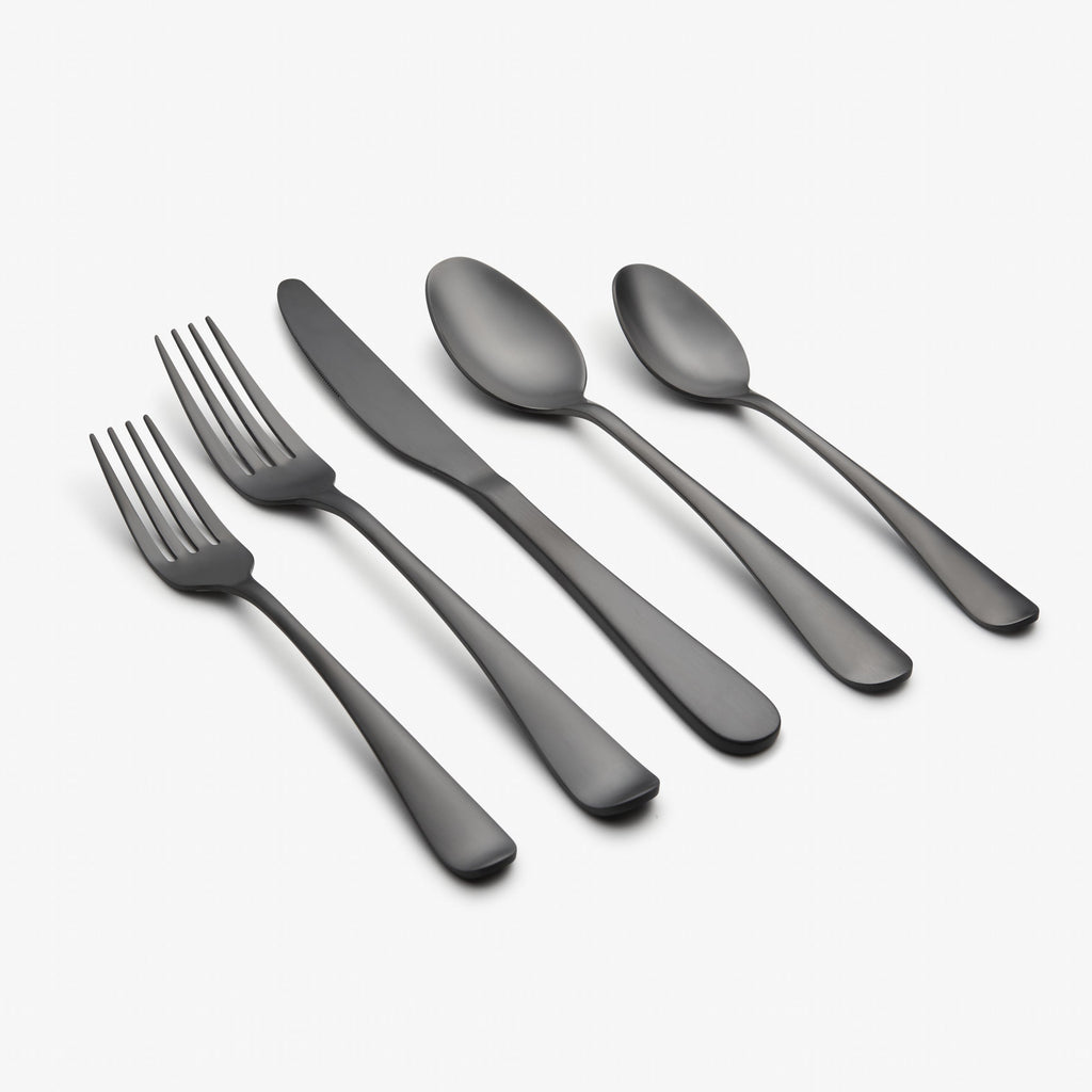 Cambridge Rhiannon Black Satin 45-Piece Flatware Set, 18/0 stainless steel