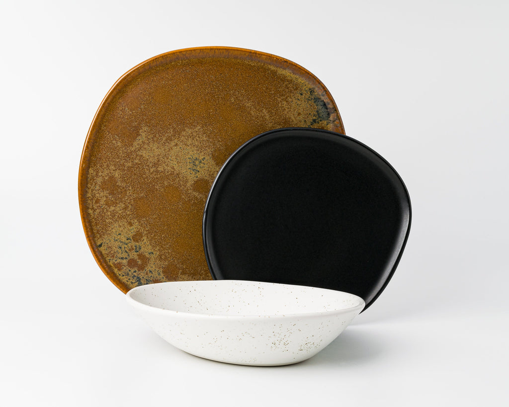 HAAND Ripple 3-Piece Dinner Setting – Handcrafted Porcelain Dinnerware Set