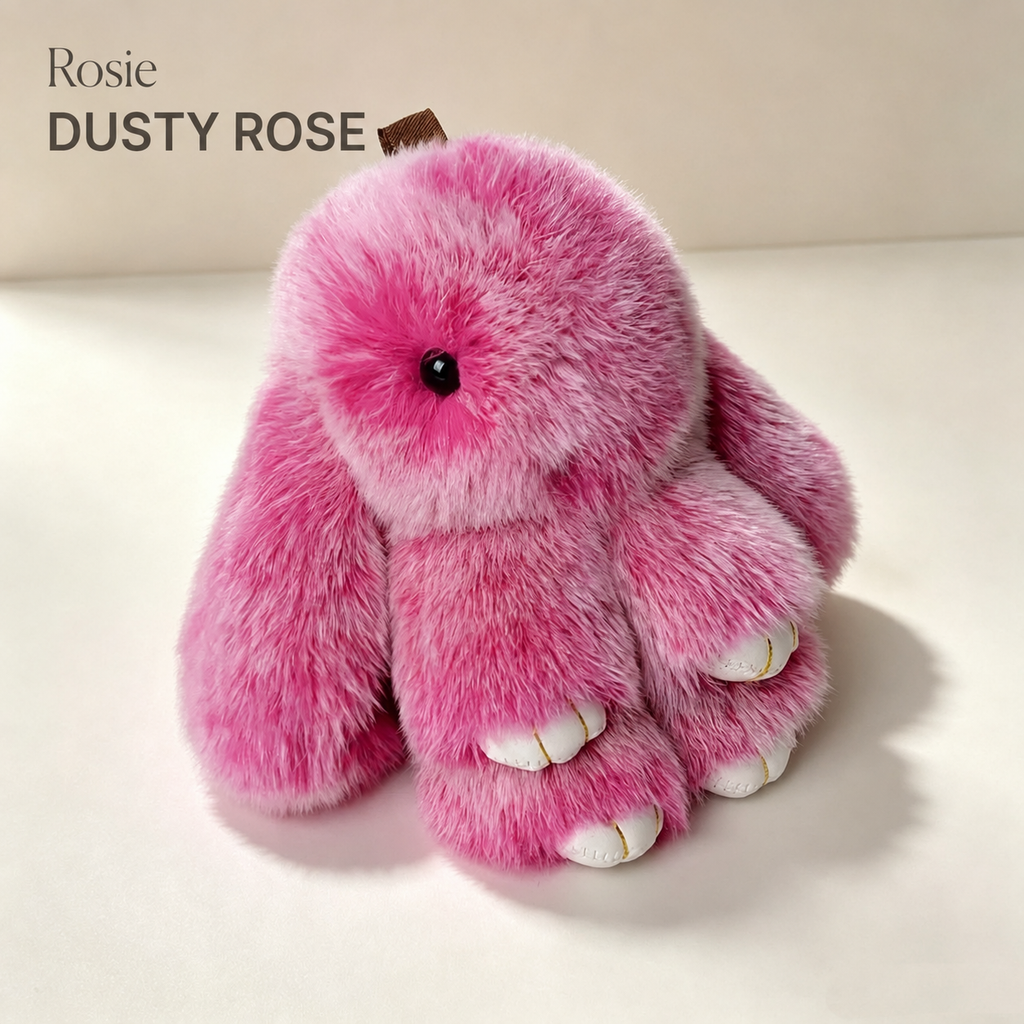 Bunny Lulu Rex Fur Key Chain Gift Set with Vintage Tin or Drawstring Bag