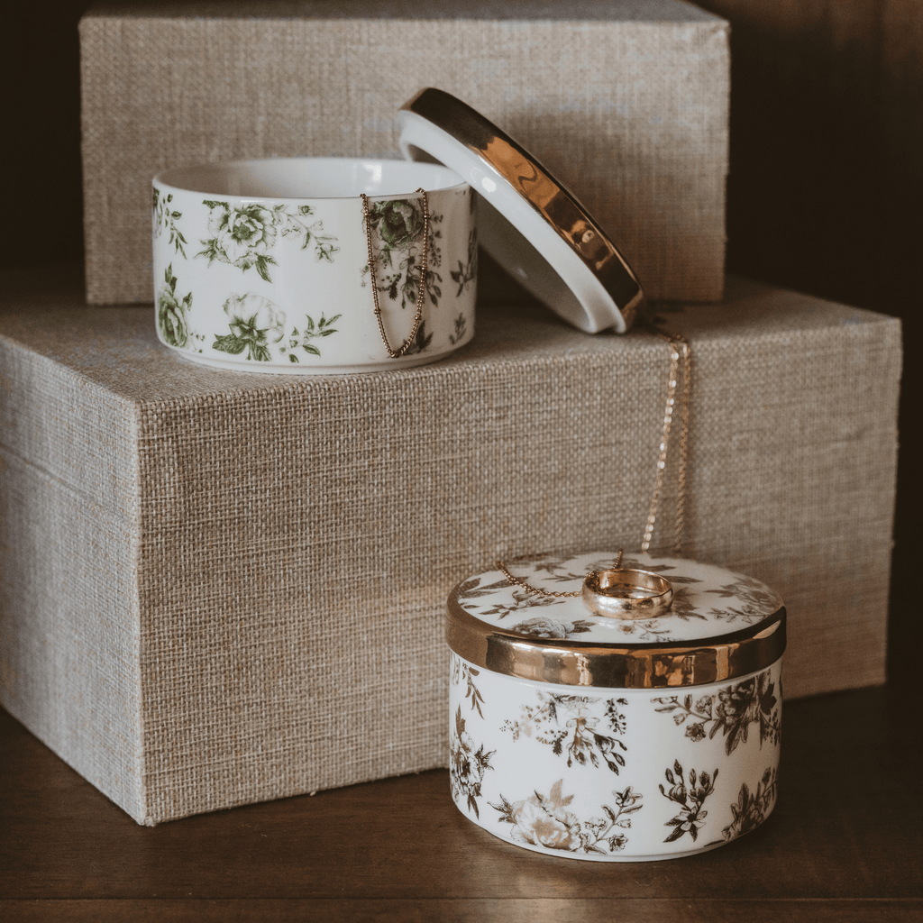 Gold Delft Ceramic Trinket Box with Lid