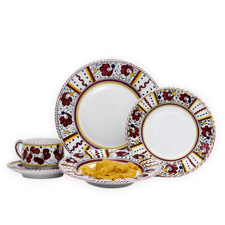 ORVIETO RED ROOSTER: 5 Pieces Dinnerware Place Setting - White Center