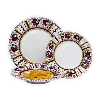 ORVIETO RED ROOSTER: 3 Pieces Dinnerware Place Setting - White Center