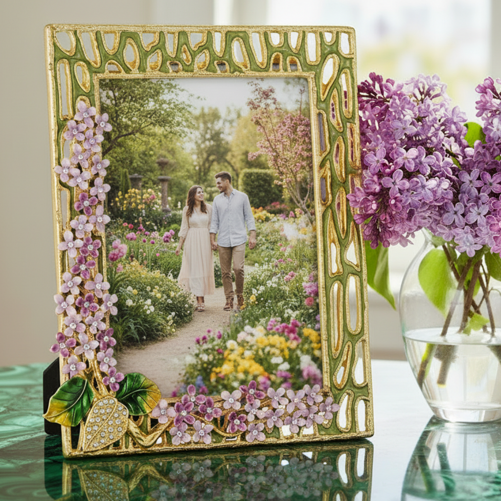 Corina Lilac Floral Crystal Picture Frame