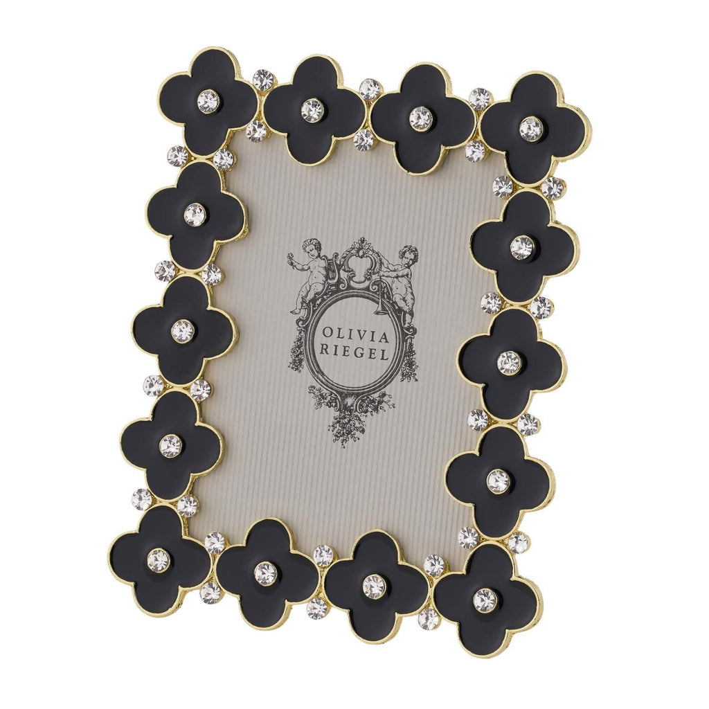 Black Enamel Clover Crystal Picture Frame, Gold