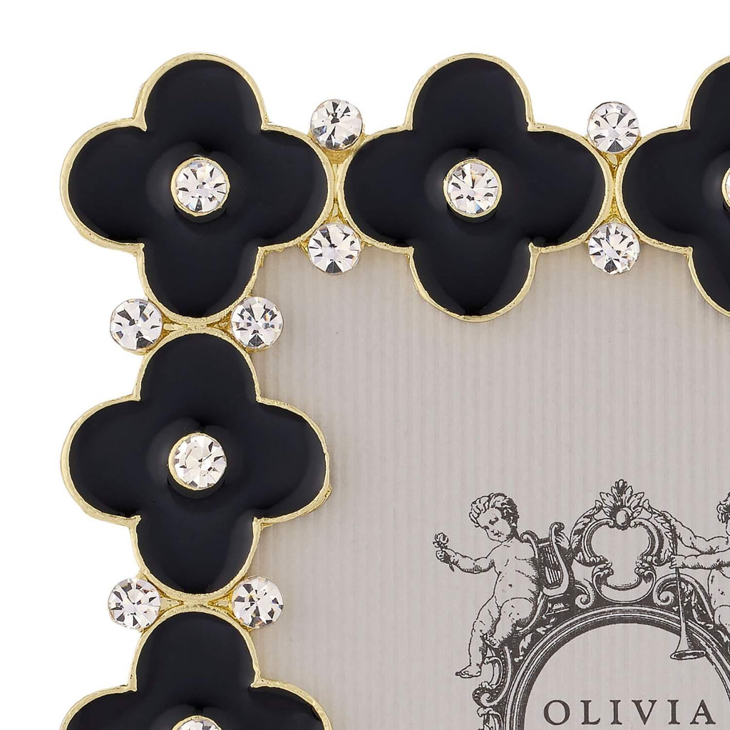 Black Enamel Clover Crystal Picture Frame, Gold