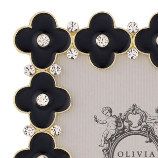 Black Enamel Clover Crystal Picture Frame, Gold