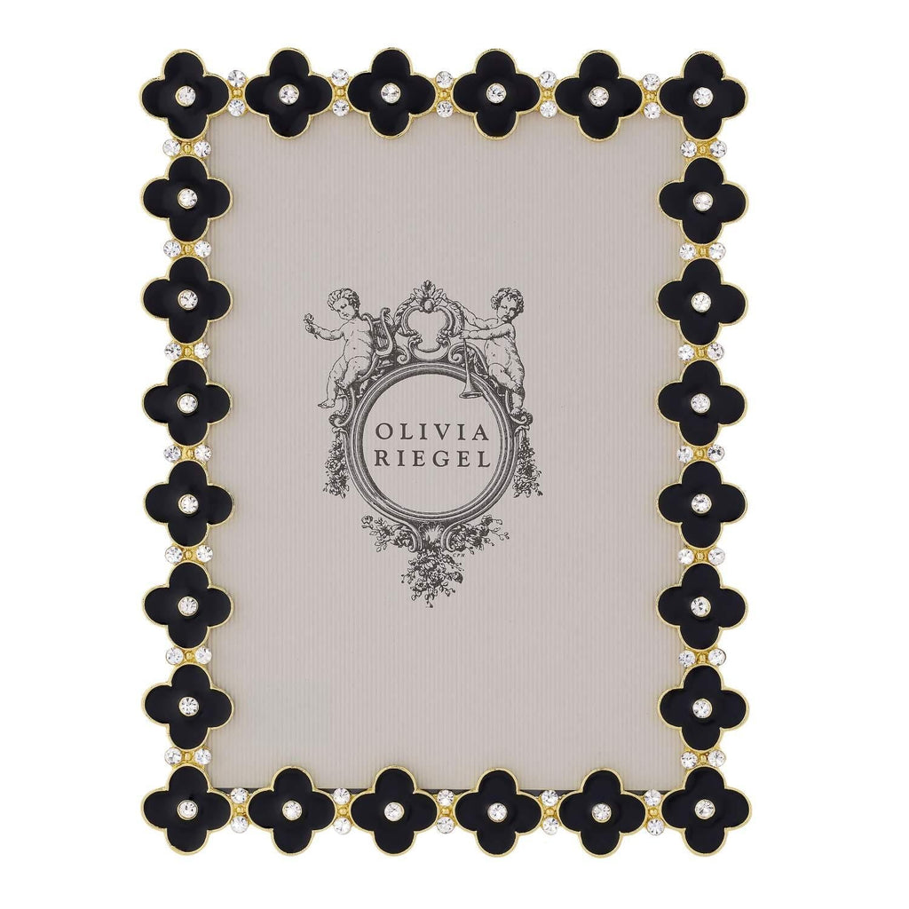 Black Enamel Clover Crystal Picture Frame, Gold