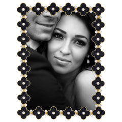Black Enamel Clover Crystal Picture Frame, Gold
