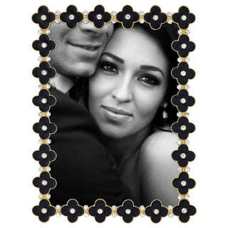 Black Enamel Clover Crystal Picture Frame, Gold