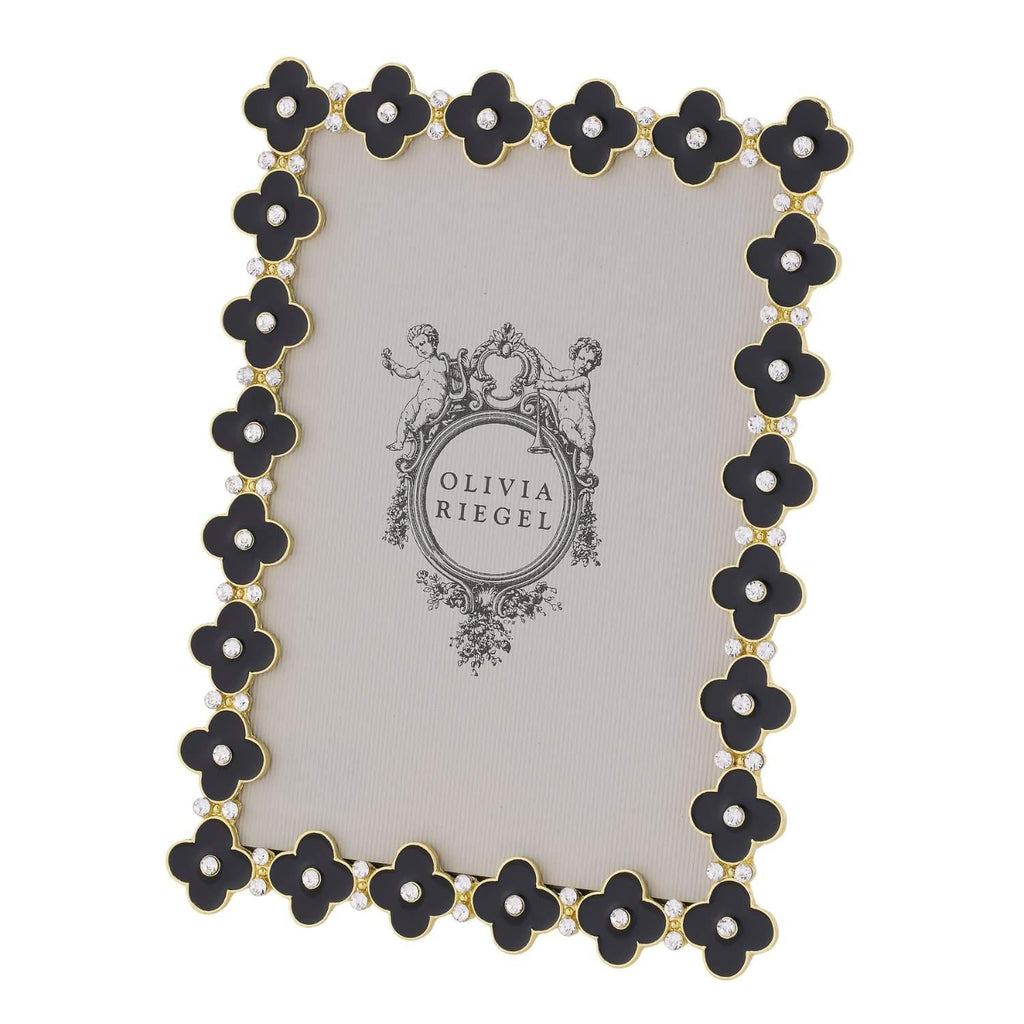 Black Enamel Clover Crystal Picture Frame, Gold