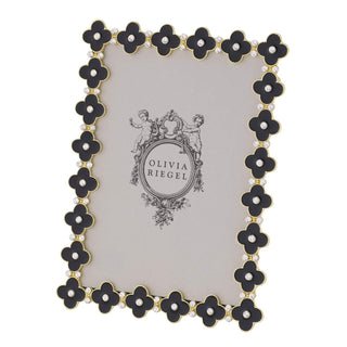 Black Enamel Clover Crystal Picture Frame, Gold
