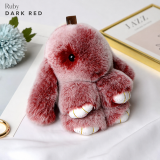Bunny Lulu Rex Fur Key Chain Gift Set with Vintage Tin or Drawstring Bag