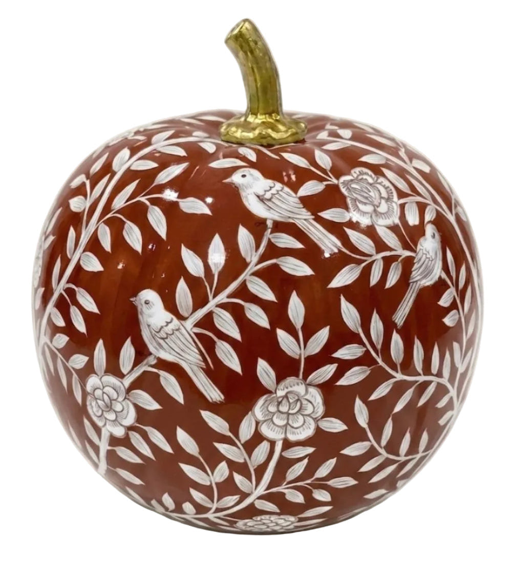 Rusty Red Bird & Vine Silhouette Metal Pumpkin – Available in Two Sizes