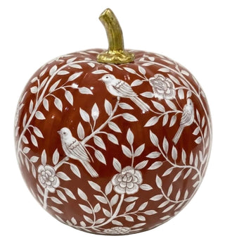 Rusty Red Bird & Vine Silhouette Metal Pumpkin – Available in Two Sizes