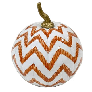 Rusty Red Chevron Hand-Painted Metal Pumpkin – 4-Inch