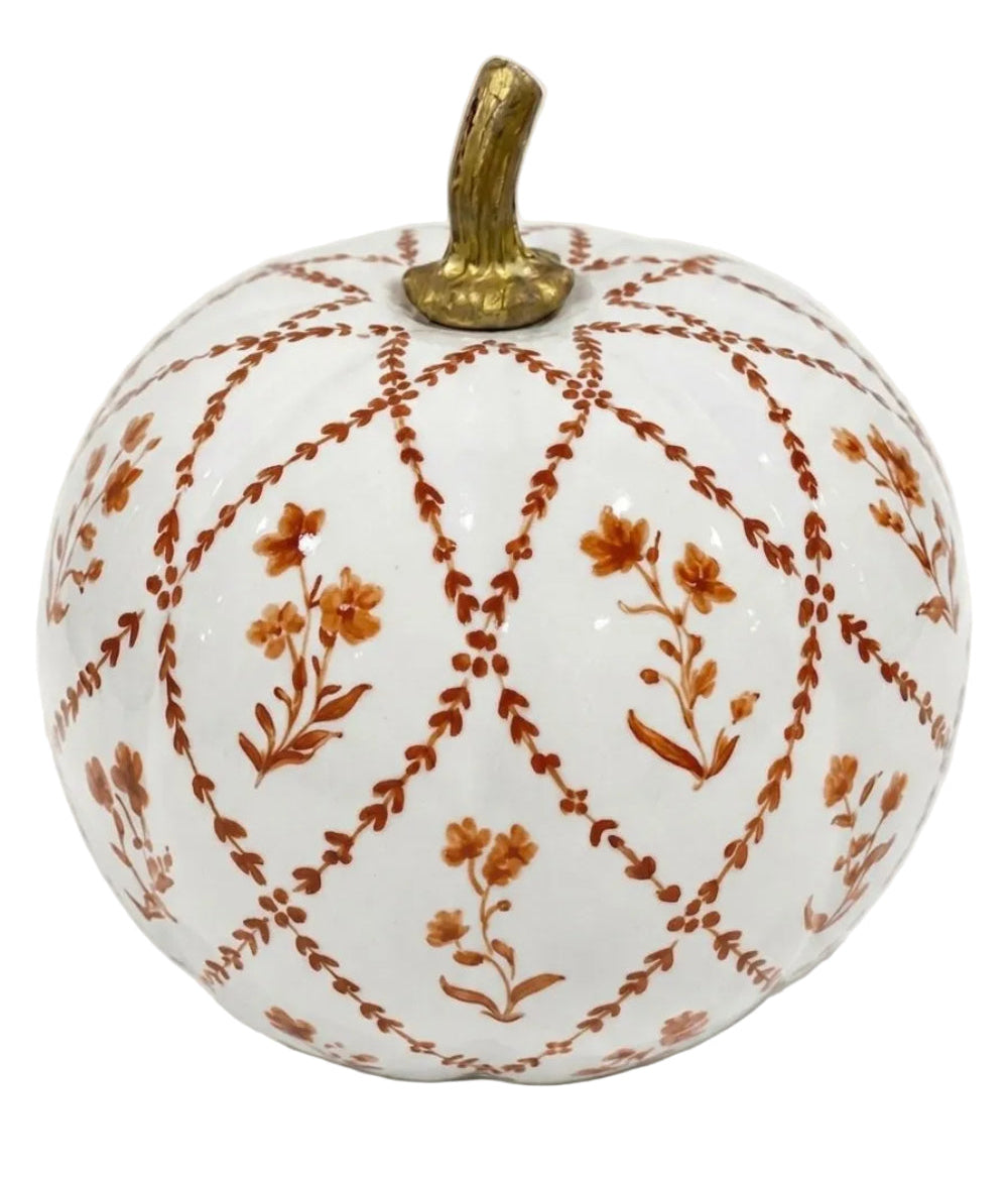 Rusty Red Garden Trellis Hand-Painted Metal Pumpkin – 6-Inch