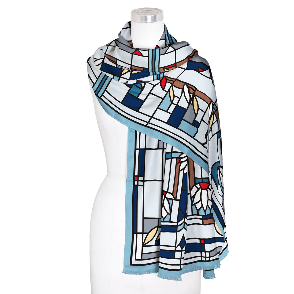 Frank Lloyd Wright Waterlilies Silk Blend Shawl – Lightweight & Elegant Evening Wrap