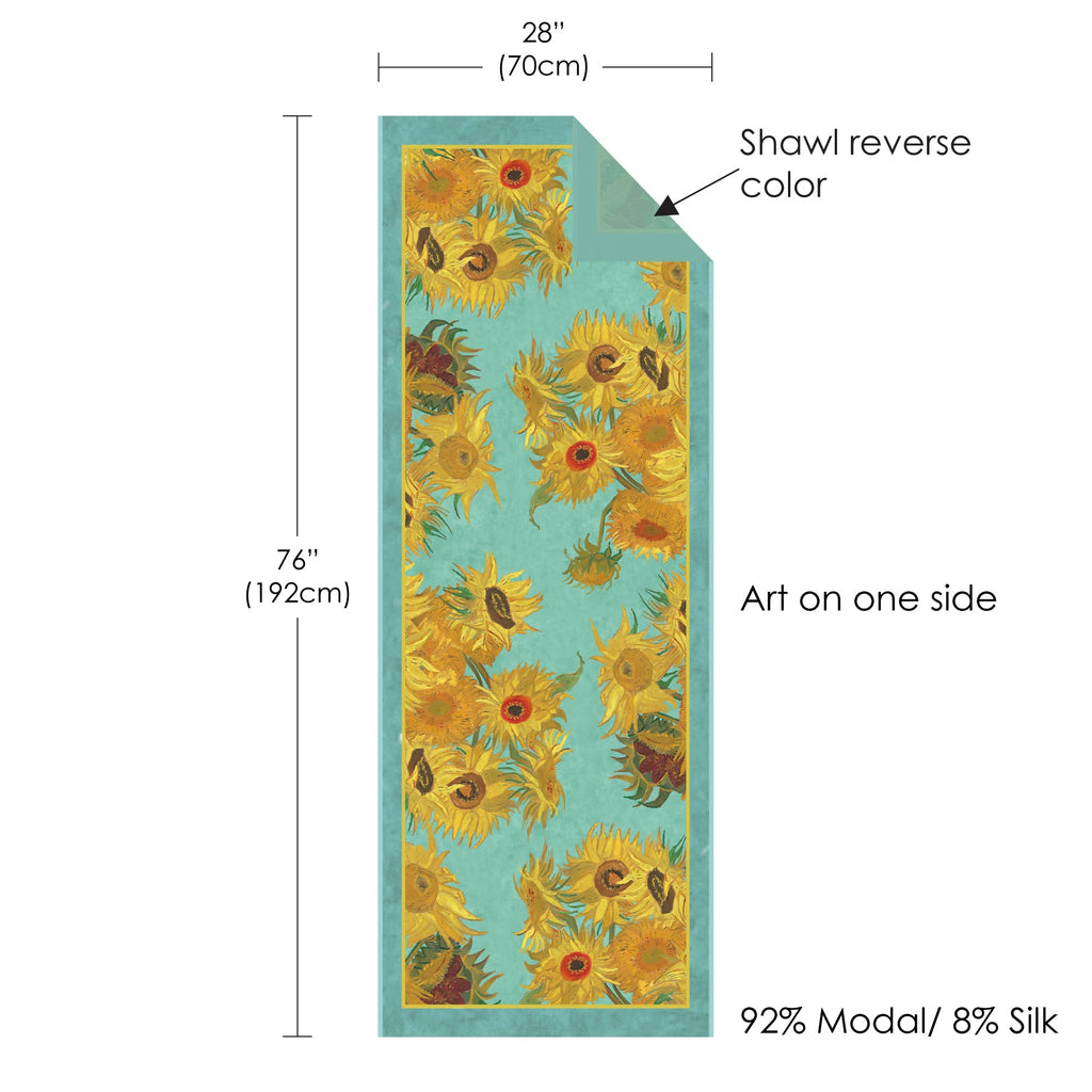 van Gogh Sunflowers Silk Blend Shawl – Lightweight Dressy Wrap for Women