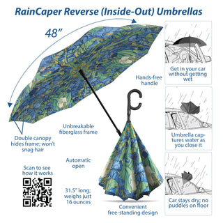 van Gogh Irises Reverse Inverted Umbrella – Hands-Free