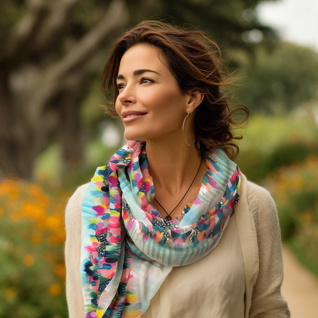 EttaVee's Brush Strokes 103 Silk Blend Shawl – Lightweight Dressy Wrap for Women