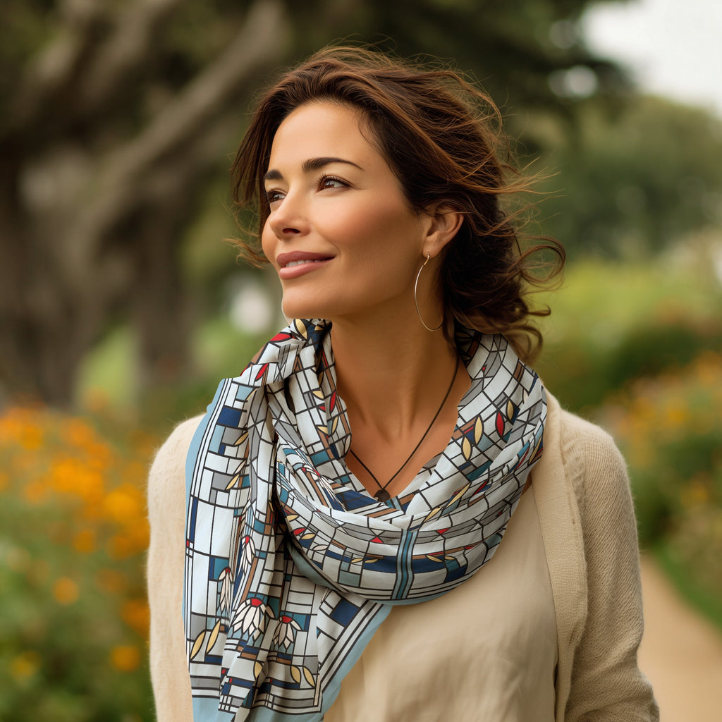 Frank Lloyd Wright Waterlilies Silk Blend Shawl – Lightweight & Elegant Evening Wrap