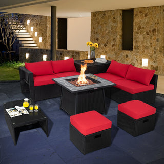9-Piece Black Wicker Sectional Set with 35-Inch Gas Fire Pit Table